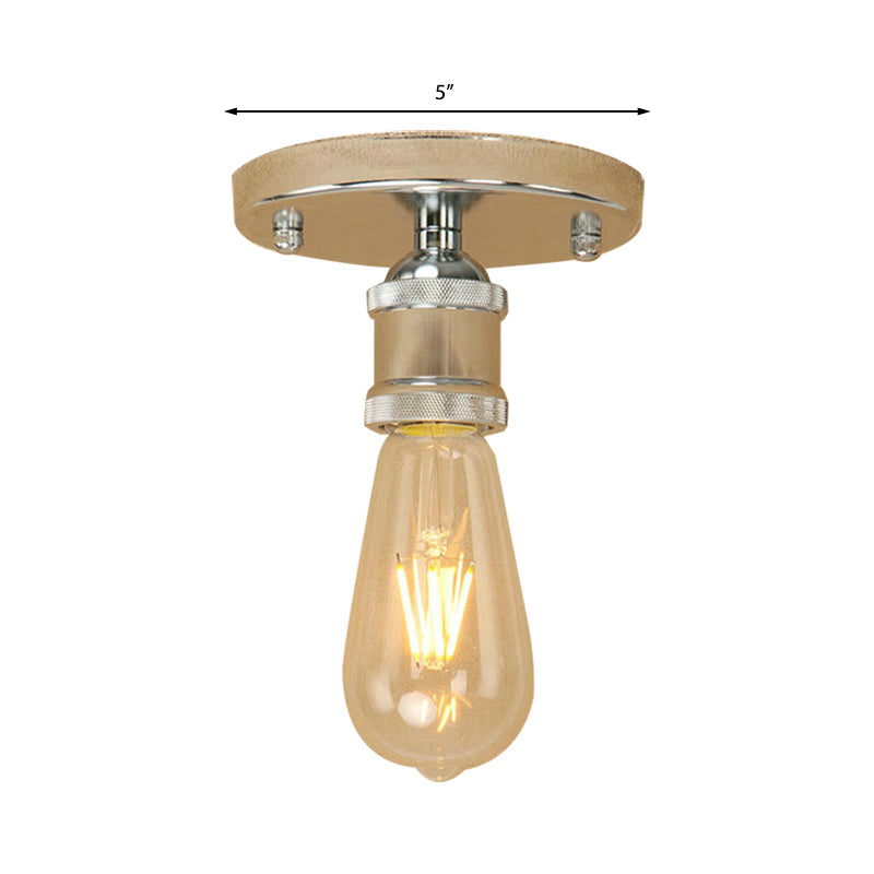 Black/Brass Finish Expose Bulb Ceiling Lighting Retro Industrial Metal 1 Light Balcony Semi Flush Mount Light Clearhalo 'Ceiling Lights' 'Close To Ceiling Lights' 'Close to ceiling' 'Semi-flushmount' Lighting' 138335