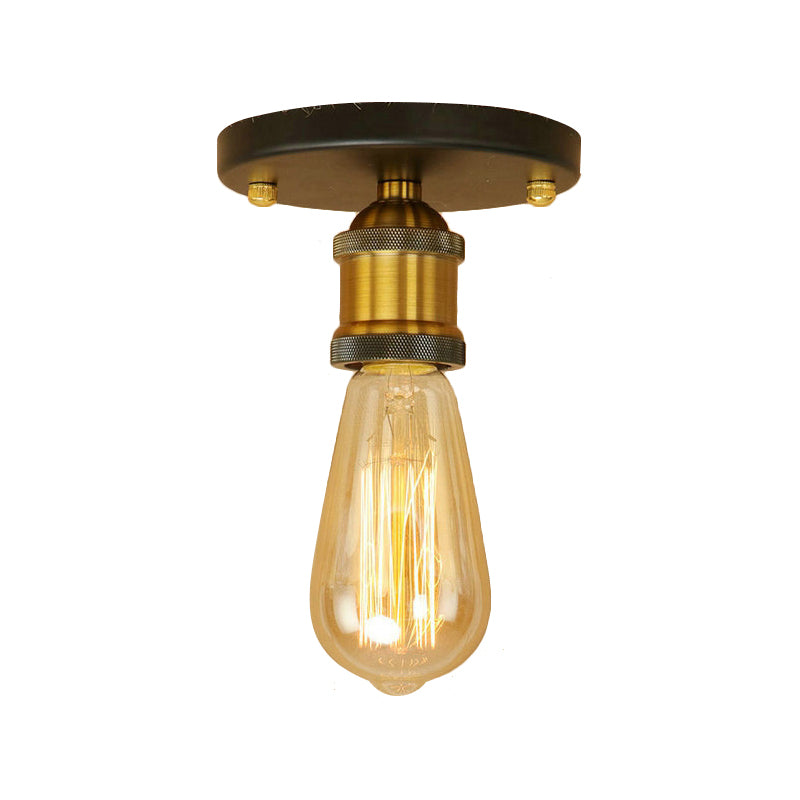 Black/Brass Finish Expose Bulb Ceiling Lighting Retro Industrial Metal 1 Light Balcony Semi Flush Mount Light Clearhalo 'Ceiling Lights' 'Close To Ceiling Lights' 'Close to ceiling' 'Semi-flushmount' Lighting' 138338