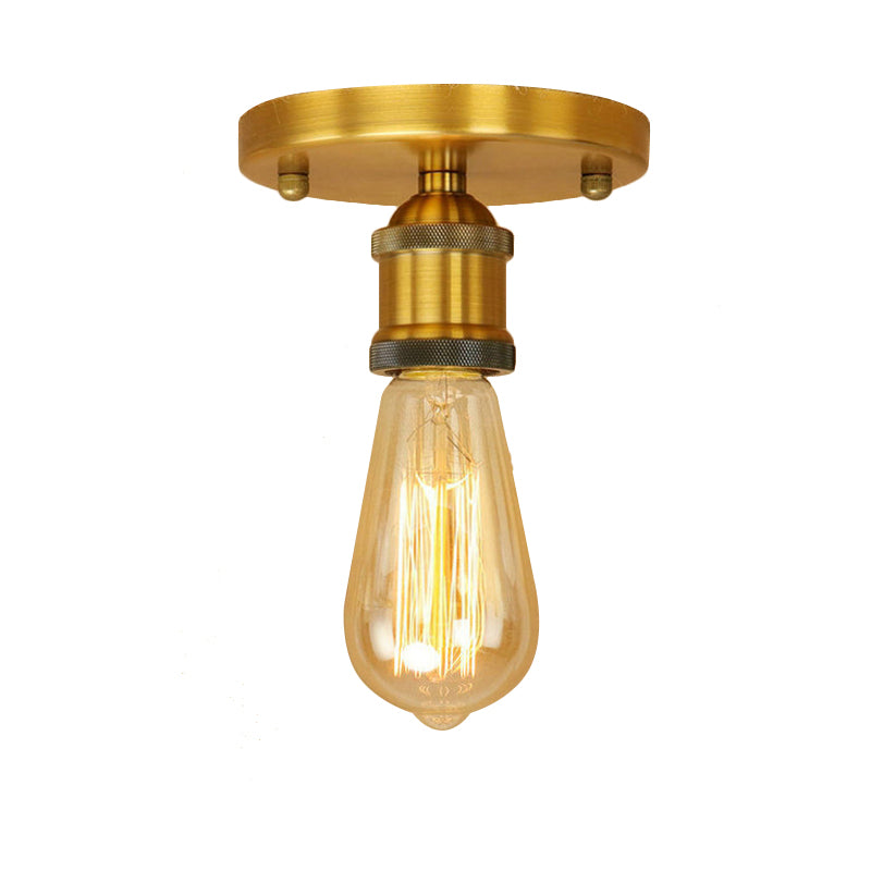 Black/Brass Finish Expose Bulb Ceiling Lighting Retro Industrial Metal 1 Light Balcony Semi Flush Mount Light Clearhalo 'Ceiling Lights' 'Close To Ceiling Lights' 'Close to ceiling' 'Semi-flushmount' Lighting' 138343