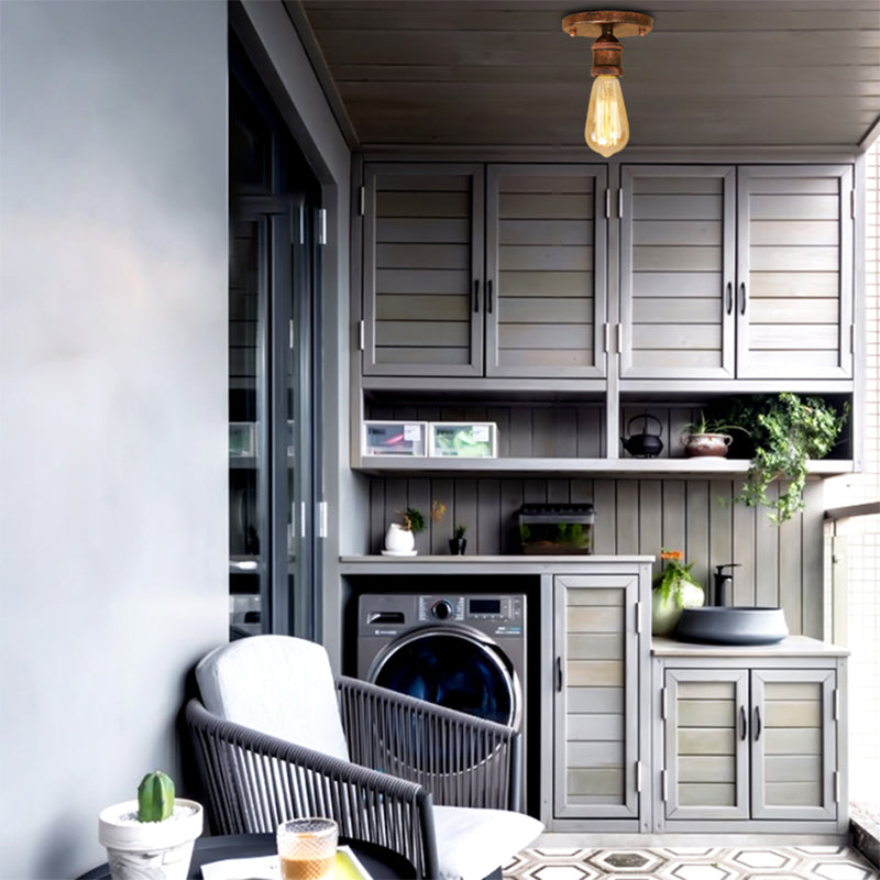 Black/Brass Finish Expose Bulb Ceiling Lighting Retro Industrial Metal 1 Light Balcony Semi Flush Mount Light Clearhalo 'Ceiling Lights' 'Close To Ceiling Lights' 'Close to ceiling' 'Semi-flushmount' Lighting' 138344