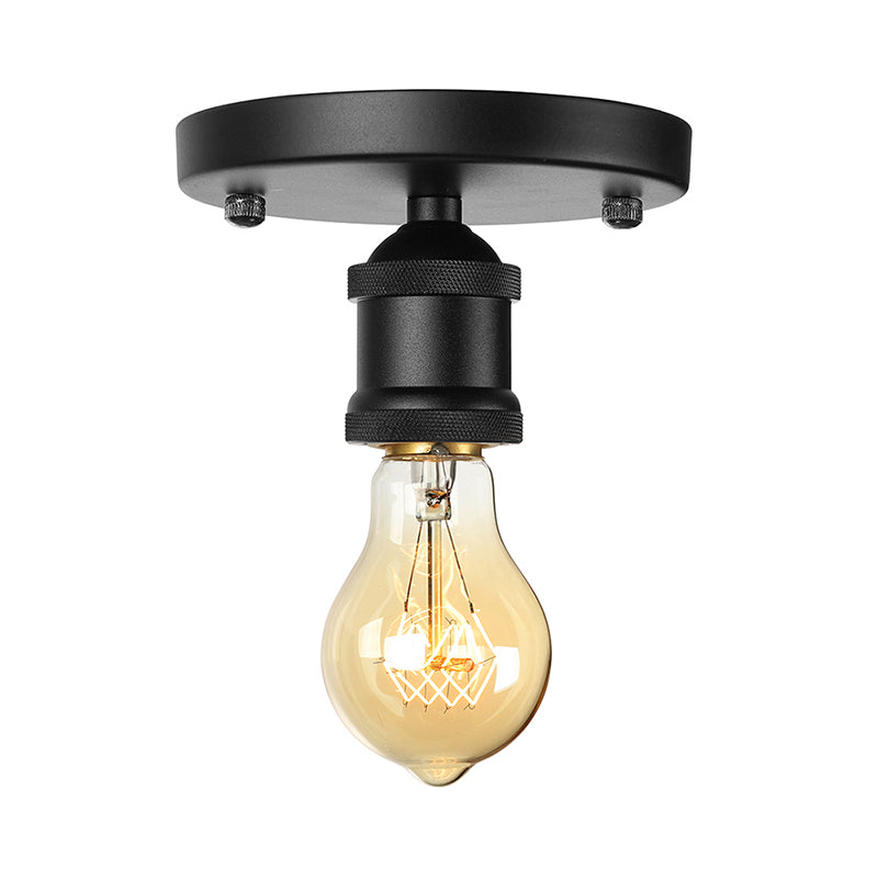 Black/Brass Finish Expose Bulb Ceiling Lighting Retro Industrial Metal 1 Light Balcony Semi Flush Mount Light Clearhalo 'Ceiling Lights' 'Close To Ceiling Lights' 'Close to ceiling' 'Semi-flushmount' Lighting' 138350