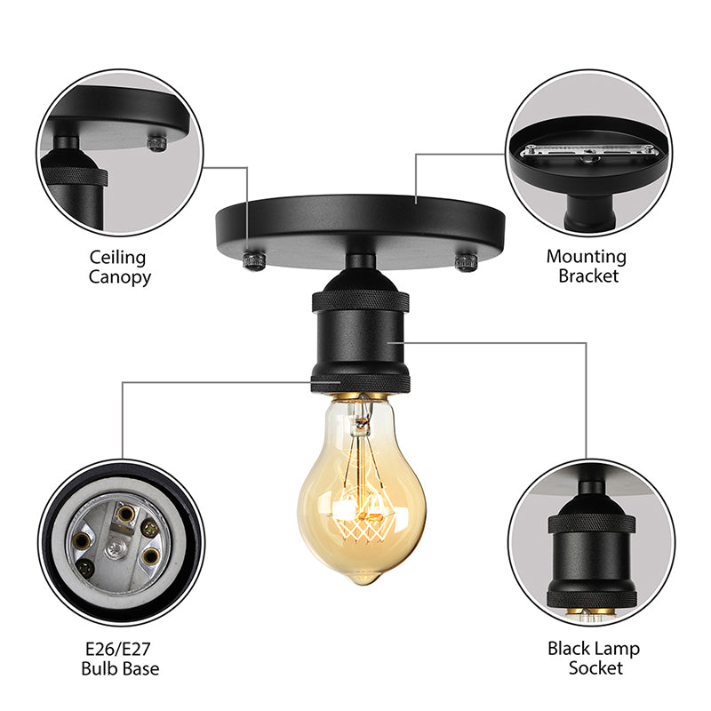 Black/Brass Finish Expose Bulb Ceiling Lighting Retro Industrial Metal 1 Light Balcony Semi Flush Mount Light Clearhalo 'Ceiling Lights' 'Close To Ceiling Lights' 'Close to ceiling' 'Semi-flushmount' Lighting' 138352