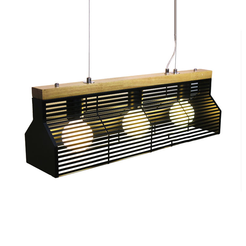 Black/White Linear Island Lighting Modern Style 3-Light Metal and Wood Island Pendant Light for Dining Room Clearhalo 'Ceiling Lights' 'Island Lights' Lighting' 138383