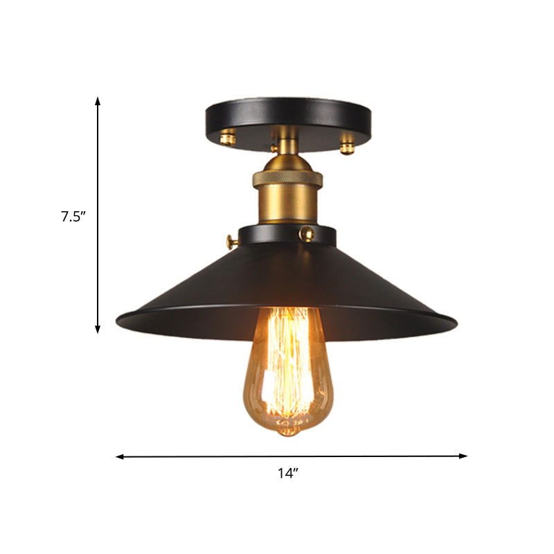 9.5"/10" Dia Flat Shade Corridor Ceiling Mounted Light Industrial Metallic 1 Head Semi Flush Light in Black Clearhalo 'Ceiling Lights' 'Close To Ceiling Lights' 'Close to ceiling' 'Semi-flushmount' Lighting' 138443