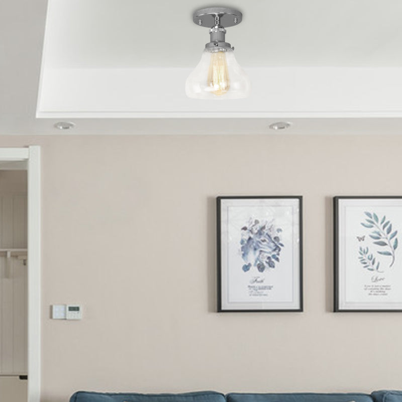 Single Bulb Semi Flush Mount Farmhouse Cone Clear Glass Ceiling Lighting Fixture in Black/Brass/Copper Clearhalo 'Ceiling Lights' 'Close To Ceiling Lights' 'Close to ceiling' 'Glass shade' 'Glass' 'Semi-flushmount' Lighting' 138444