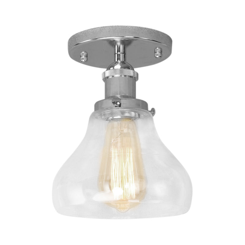 Single Bulb Semi Flush Mount Farmhouse Cone Clear Glass Ceiling Lighting Fixture in Black/Brass/Copper Clearhalo 'Ceiling Lights' 'Close To Ceiling Lights' 'Close to ceiling' 'Glass shade' 'Glass' 'Semi-flushmount' Lighting' 138446