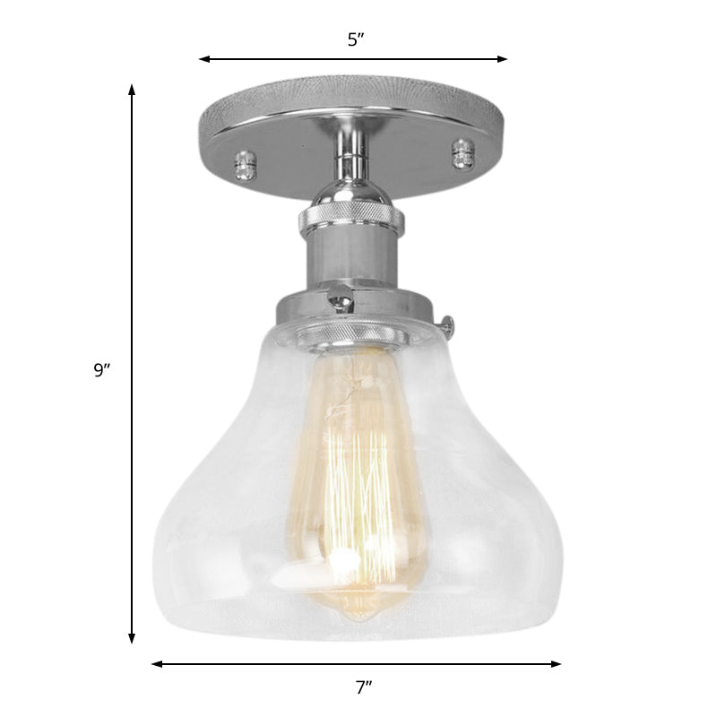 Single Bulb Semi Flush Mount Farmhouse Cone Clear Glass Ceiling Lighting Fixture in Black/Brass/Copper Clearhalo 'Ceiling Lights' 'Close To Ceiling Lights' 'Close to ceiling' 'Glass shade' 'Glass' 'Semi-flushmount' Lighting' 138447