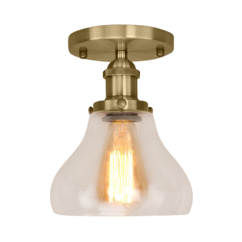 Single Bulb Semi Flush Mount Farmhouse Cone Clear Glass Ceiling Lighting Fixture in Black/Brass/Copper Clearhalo 'Ceiling Lights' 'Close To Ceiling Lights' 'Close to ceiling' 'Glass shade' 'Glass' 'Semi-flushmount' Lighting' 138453