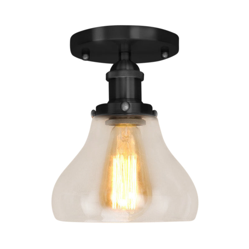 Single Bulb Semi Flush Mount Farmhouse Cone Clear Glass Ceiling Lighting Fixture in Black/Brass/Copper Clearhalo 'Ceiling Lights' 'Close To Ceiling Lights' 'Close to ceiling' 'Glass shade' 'Glass' 'Semi-flushmount' Lighting' 138455
