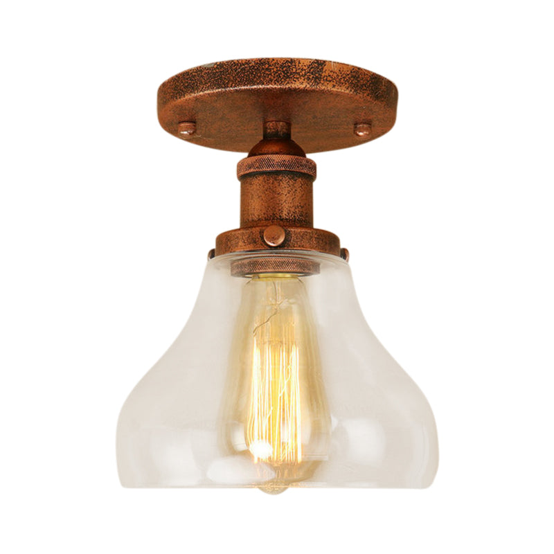 Single Bulb Semi Flush Mount Farmhouse Cone Clear Glass Ceiling Lighting Fixture in Black/Brass/Copper Clearhalo 'Ceiling Lights' 'Close To Ceiling Lights' 'Close to ceiling' 'Glass shade' 'Glass' 'Semi-flushmount' Lighting' 138459