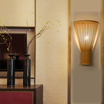 Hand-Made Bamboo Wall Sconce Lamp Asian Style 1-Bulb Beige Wall Lighting for Bedside Beige Clearhalo 'Wall Lamps & Sconces' 'Wall Lights' Lighting' 138489