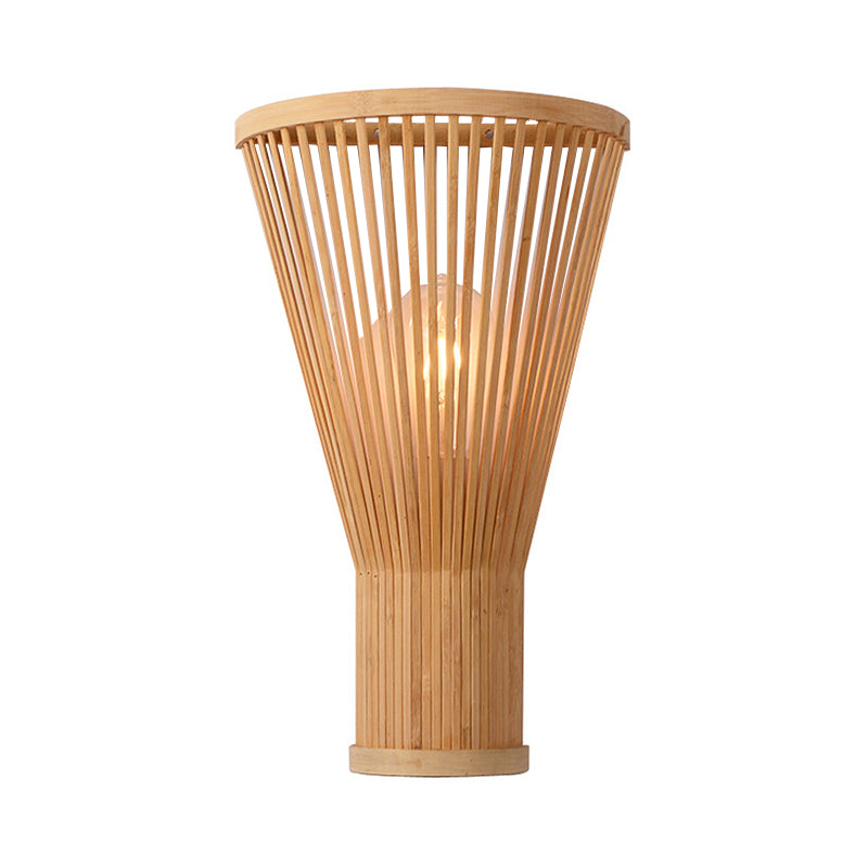 Hand-Made Bamboo Wall Sconce Lamp Asian Style 1-Bulb Beige Wall Lighting for Bedside Clearhalo 'Wall Lamps & Sconces' 'Wall Lights' Lighting' 138491
