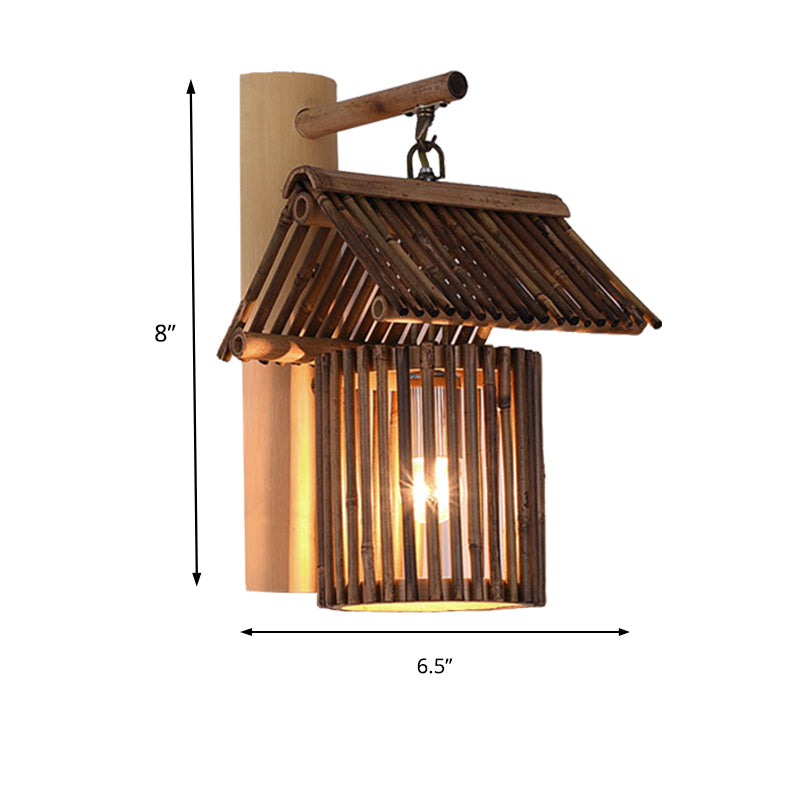 1 Bulb Bedroom Wall Light with House Bamboo Shade Lodge Stylish Beige Wall Sconce Lighting Clearhalo 'Wall Lamps & Sconces' 'Wall Lights' Lighting' 138525