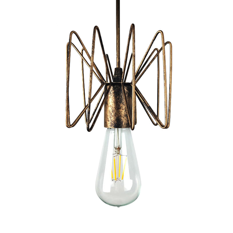 Farmhouse Open Bulb Hanging Lamp 1 Light Wrought Iron Pendant Lighting in Aged Brass for Restaurant Clearhalo 'Art Deco Pendants' 'Cast Iron' 'Ceiling Lights' 'Ceramic' 'Crystal' 'Industrial Pendants' 'Industrial' 'Metal' 'Middle Century Pendants' 'Pendant Lights' 'Pendants' 'Tiffany' Lighting' 138592