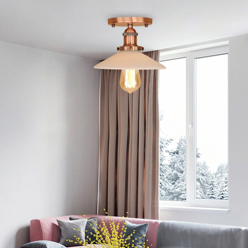 Metal Conical Semi-Flush Mount Light Vintage Style 1 Light Dining Table Ceiling Light Fixture in Bronze/Brass Finish Copper Clearhalo 'Ceiling Lights' 'Close To Ceiling Lights' 'Close to ceiling' 'Flush mount' 'Industrial Flush Mount' Lighting' 138631