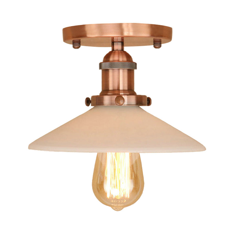 Metal Conical Semi-Flush Mount Light Vintage Style 1 Light Dining Table Ceiling Light Fixture in Bronze/Brass Finish Clearhalo 'Ceiling Lights' 'Close To Ceiling Lights' 'Close to ceiling' 'Flush mount' 'Industrial Flush Mount' Lighting' 138632