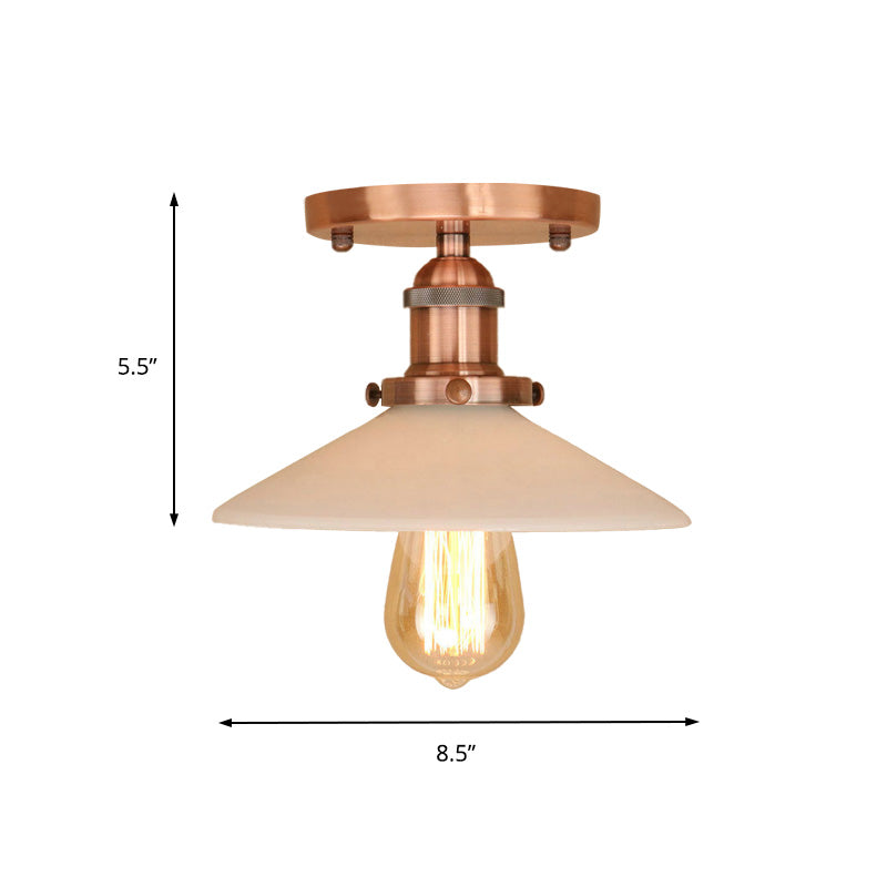 Metal Conical Semi-Flush Mount Light Vintage Style 1 Light Dining Table Ceiling Light Fixture in Bronze/Brass Finish Clearhalo 'Ceiling Lights' 'Close To Ceiling Lights' 'Close to ceiling' 'Flush mount' 'Industrial Flush Mount' Lighting' 138633