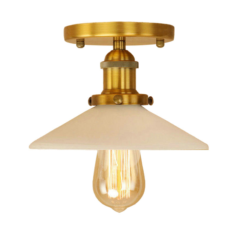 Metal Conical Semi-Flush Mount Light Vintage Style 1 Light Dining Table Ceiling Light Fixture in Bronze/Brass Finish Clearhalo 'Ceiling Lights' 'Close To Ceiling Lights' 'Close to ceiling' 'Flush mount' 'Industrial Flush Mount' Lighting' 138636