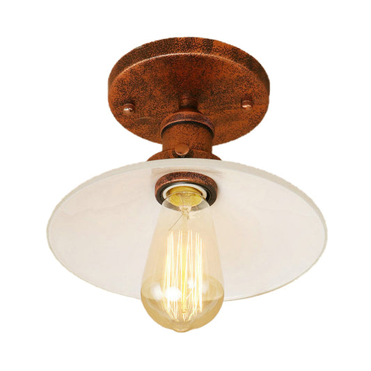 Metal Conical Semi-Flush Mount Light Vintage Style 1 Light Dining Table Ceiling Light Fixture in Bronze/Brass Finish Clearhalo 'Ceiling Lights' 'Close To Ceiling Lights' 'Close to ceiling' 'Flush mount' 'Industrial Flush Mount' Lighting' 138639