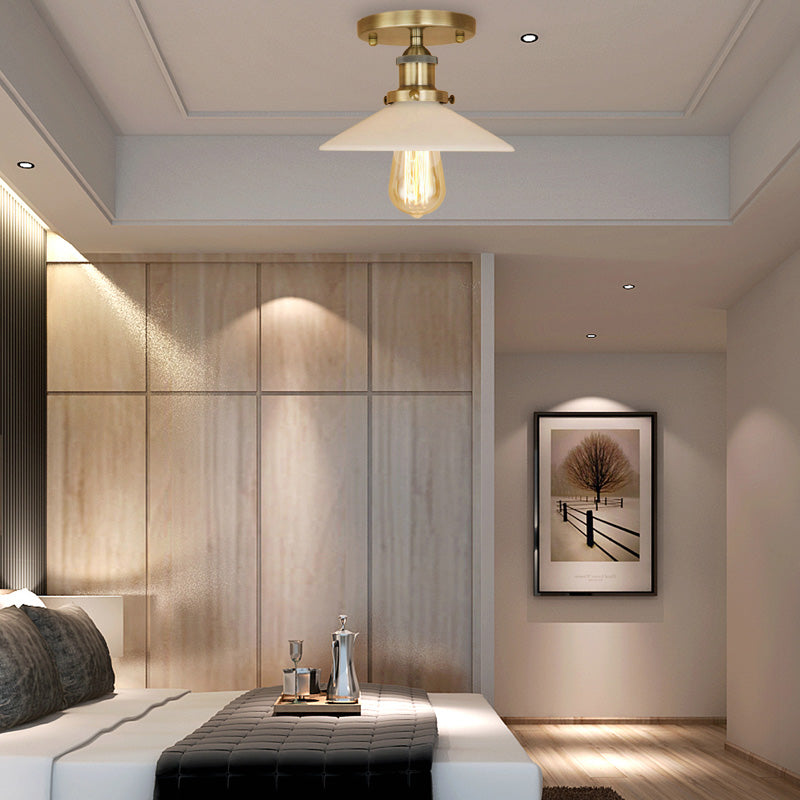 Metal Conical Semi-Flush Mount Light Vintage Style 1 Light Dining Table Ceiling Light Fixture in Bronze/Brass Finish Bronze Clearhalo 'Ceiling Lights' 'Close To Ceiling Lights' 'Close to ceiling' 'Flush mount' 'Industrial Flush Mount' Lighting' 138640