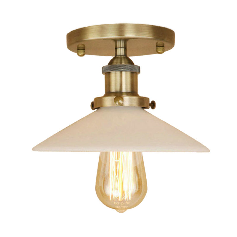 Metal Conical Semi-Flush Mount Light Vintage Style 1 Light Dining Table Ceiling Light Fixture in Bronze/Brass Finish Clearhalo 'Ceiling Lights' 'Close To Ceiling Lights' 'Close to ceiling' 'Flush mount' 'Industrial Flush Mount' Lighting' 138642