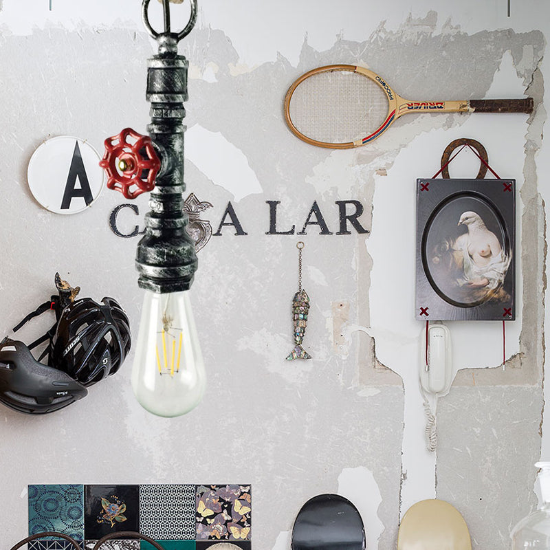 Wrought Iron Pipe Hanging Fixture Industrial 1 Light Indoor Pendant Lamp with Adjustable Rope in Aged Silver/Weathered Copper Aged Silver Clearhalo 'Art Deco Pendants' 'Cast Iron' 'Ceiling Lights' 'Ceramic' 'Crystal' 'Industrial Pendants' 'Industrial' 'Metal' 'Middle Century Pendants' 'Pendant Lights' 'Pendants' 'Tiffany' Lighting' 138643