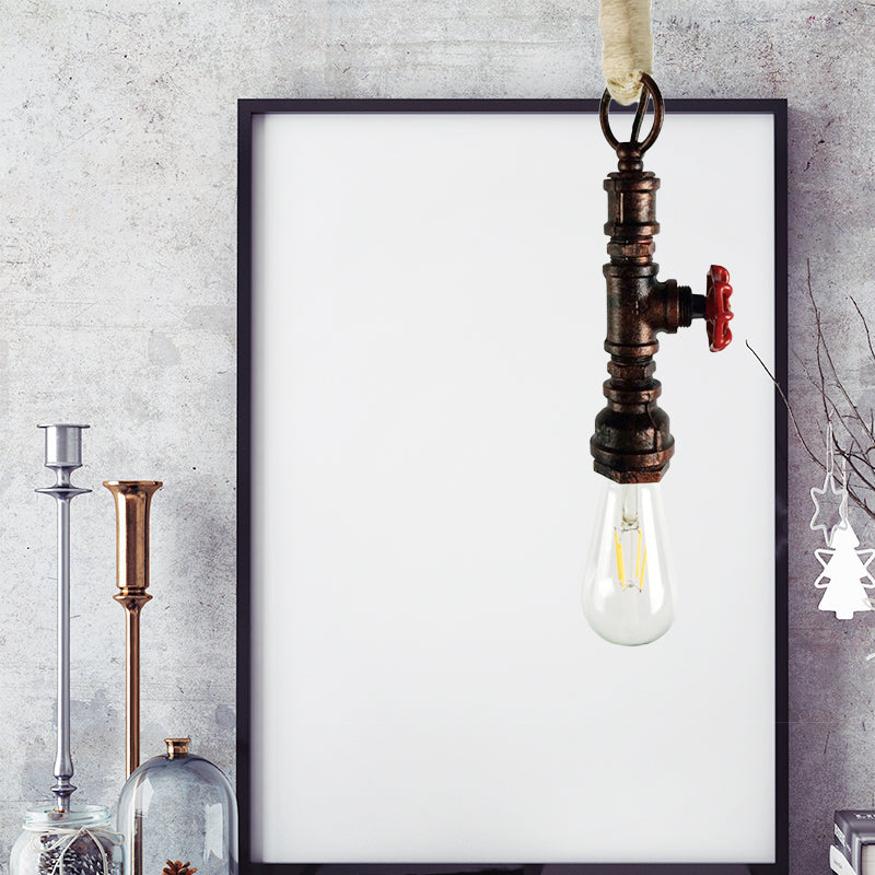 Wrought Iron Pipe Hanging Fixture Industrial 1 Light Indoor Pendant Lamp with Adjustable Rope in Aged Silver/Weathered Copper Clearhalo 'Art Deco Pendants' 'Cast Iron' 'Ceiling Lights' 'Ceramic' 'Crystal' 'Industrial Pendants' 'Industrial' 'Metal' 'Middle Century Pendants' 'Pendant Lights' 'Pendants' 'Tiffany' Lighting' 138648