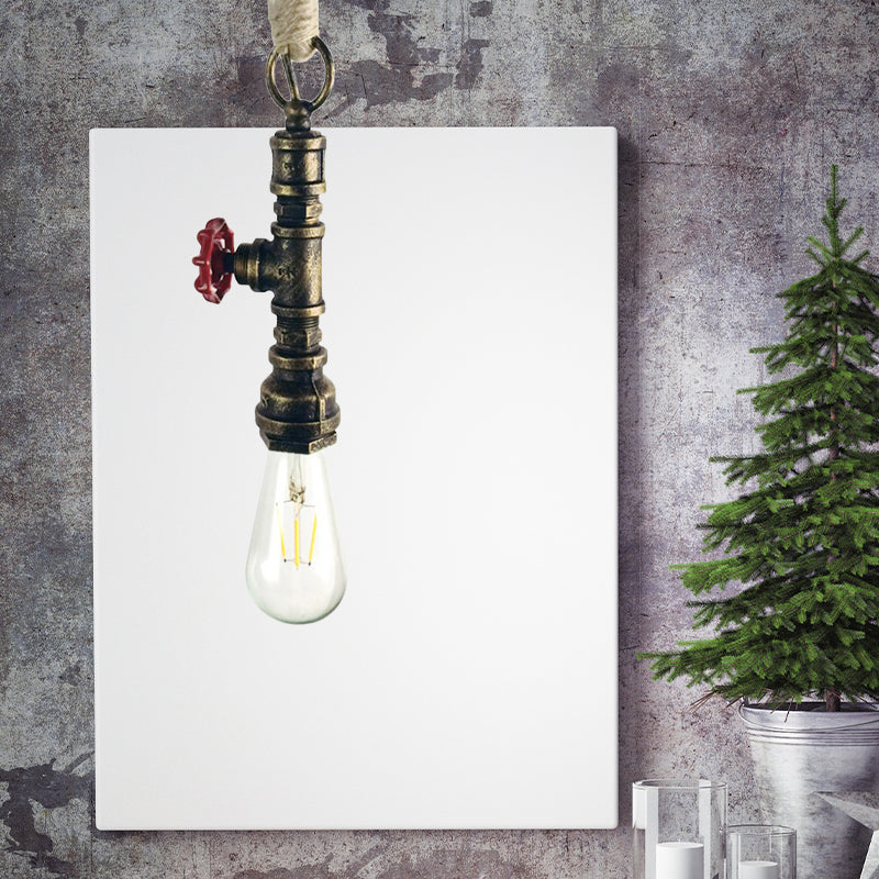 Wrought Iron Pipe Hanging Fixture Industrial 1 Light Indoor Pendant Lamp with Adjustable Rope in Aged Silver/Weathered Copper Clearhalo 'Art Deco Pendants' 'Cast Iron' 'Ceiling Lights' 'Ceramic' 'Crystal' 'Industrial Pendants' 'Industrial' 'Metal' 'Middle Century Pendants' 'Pendant Lights' 'Pendants' 'Tiffany' Lighting' 138651