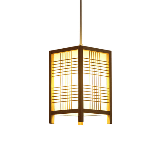 6"/8.5" Wide Wooden Square Hanging Lantern Light Japanese 1-Light Natural Wood Pendant Lamp for Foyer Dining Room Clearhalo 'Ceiling Lights' 'Pendant Lights' 'Pendants' Lighting' 138679