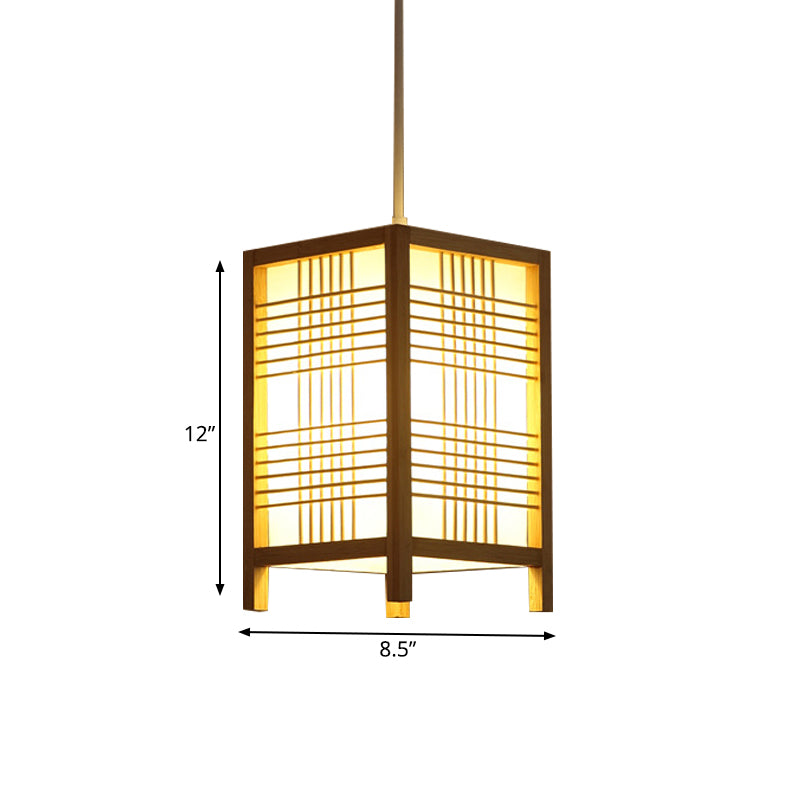 6"/8.5" Wide Wooden Square Hanging Lantern Light Japanese 1-Light Natural Wood Pendant Lamp for Foyer Dining Room Clearhalo 'Ceiling Lights' 'Pendant Lights' 'Pendants' Lighting' 138681