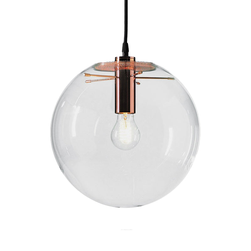 Round Pendant Light Modern 1-Light 6"/8"/12" Wide Clear Glass Hanging Lamp in Rose Gold Clearhalo 'Ceiling Lights' 'Close To Ceiling Lights' 'Glass shade' 'Glass' 'Industrial Pendants' 'Industrial' 'Middle Century Pendants' 'Pendant Lights' 'Pendants' 'Tiffany' Lighting' 138710