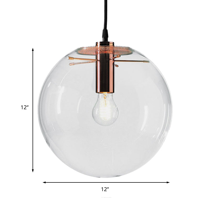 Round Pendant Light Modern 1-Light 6"/8"/12" Wide Clear Glass Hanging Lamp in Rose Gold Clearhalo 'Ceiling Lights' 'Close To Ceiling Lights' 'Glass shade' 'Glass' 'Industrial Pendants' 'Industrial' 'Middle Century Pendants' 'Pendant Lights' 'Pendants' 'Tiffany' Lighting' 138711