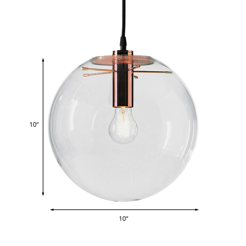 Round Pendant Light Modern 1-Light 6"/8"/12" Wide Clear Glass Hanging Lamp in Rose Gold Clearhalo 'Ceiling Lights' 'Close To Ceiling Lights' 'Glass shade' 'Glass' 'Industrial Pendants' 'Industrial' 'Middle Century Pendants' 'Pendant Lights' 'Pendants' 'Tiffany' Lighting' 138712