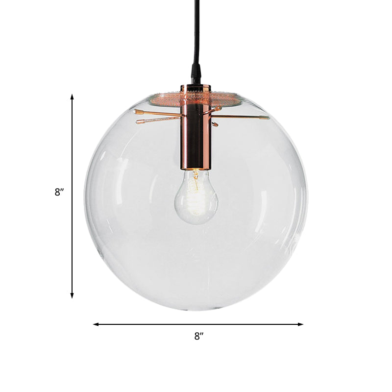 Round Pendant Light Modern 1-Light 6"/8"/12" Wide Clear Glass Hanging Lamp in Rose Gold Clearhalo 'Ceiling Lights' 'Close To Ceiling Lights' 'Glass shade' 'Glass' 'Industrial Pendants' 'Industrial' 'Middle Century Pendants' 'Pendant Lights' 'Pendants' 'Tiffany' Lighting' 138713