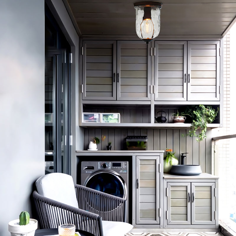 1 Light Lighting Fixture Industrial Black Clear Glass Ceiling Mount for Dining Room, 6"/8" Wide Clear 6" Clearhalo 'Ceiling Lights' 'Close To Ceiling Lights' 'Close to ceiling' 'Flush mount' 'Industrial Flush Mount' Lighting' 138803