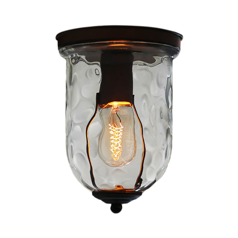 1 Light Lighting Fixture Industrial Black Clear Glass Ceiling Mount for Dining Room, 6"/8" Wide Clearhalo 'Ceiling Lights' 'Close To Ceiling Lights' 'Close to ceiling' 'Flush mount' 'Industrial Flush Mount' Lighting' 138805