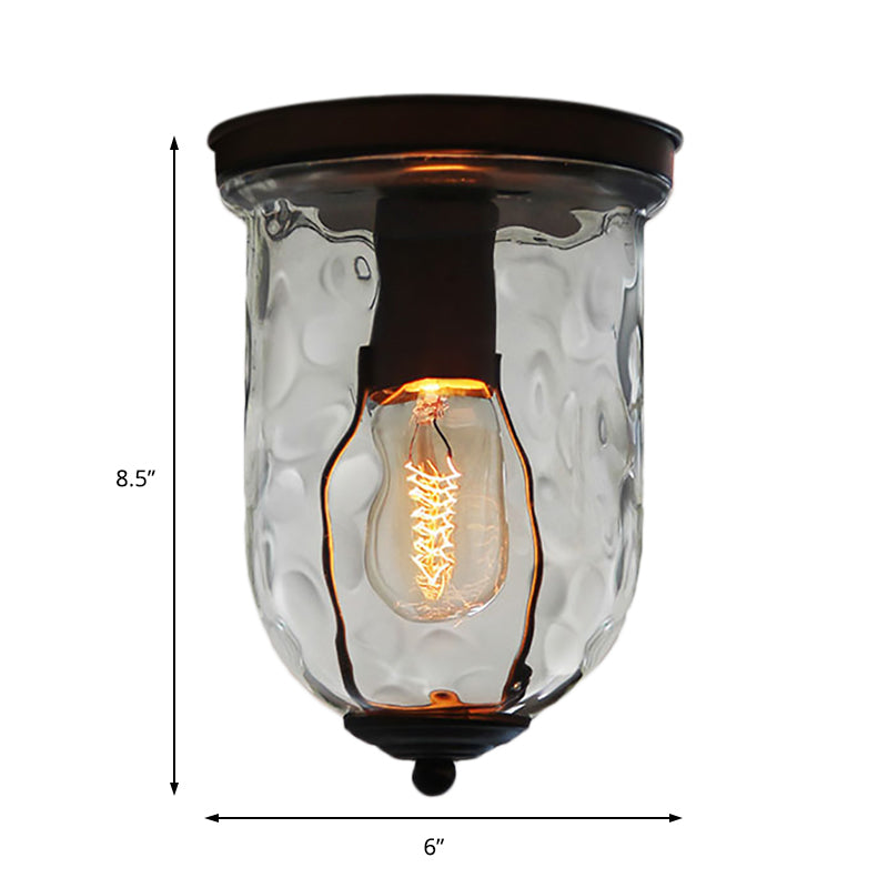 1 Light Lighting Fixture Industrial Black Clear Glass Ceiling Mount for Dining Room, 6"/8" Wide Clearhalo 'Ceiling Lights' 'Close To Ceiling Lights' 'Close to ceiling' 'Flush mount' 'Industrial Flush Mount' Lighting' 138806