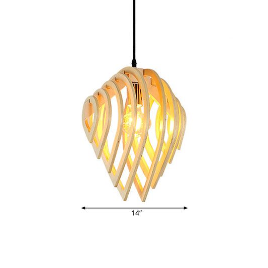 Wood Water Drop Hanging Ceiling Light Modern 1-Light Pendant Lamp in Natural Wood for Bedroom Clearhalo 'Ceiling Lights' 'Modern Pendants' 'Modern' 'Pendant Lights' 'Pendants' Lighting' 138819