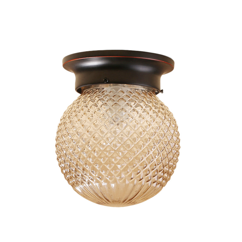 One Light Globe Flush Mount Black/Clear Industrial Ribbed/Opal/Prismatic Glass Lighting Fixture, 6"/6.5" Wide Clearhalo 'Ceiling Lights' 'Close To Ceiling Lights' 'Close to ceiling' 'Flush mount' 'Industrial Flush Mount' Lighting' 138847