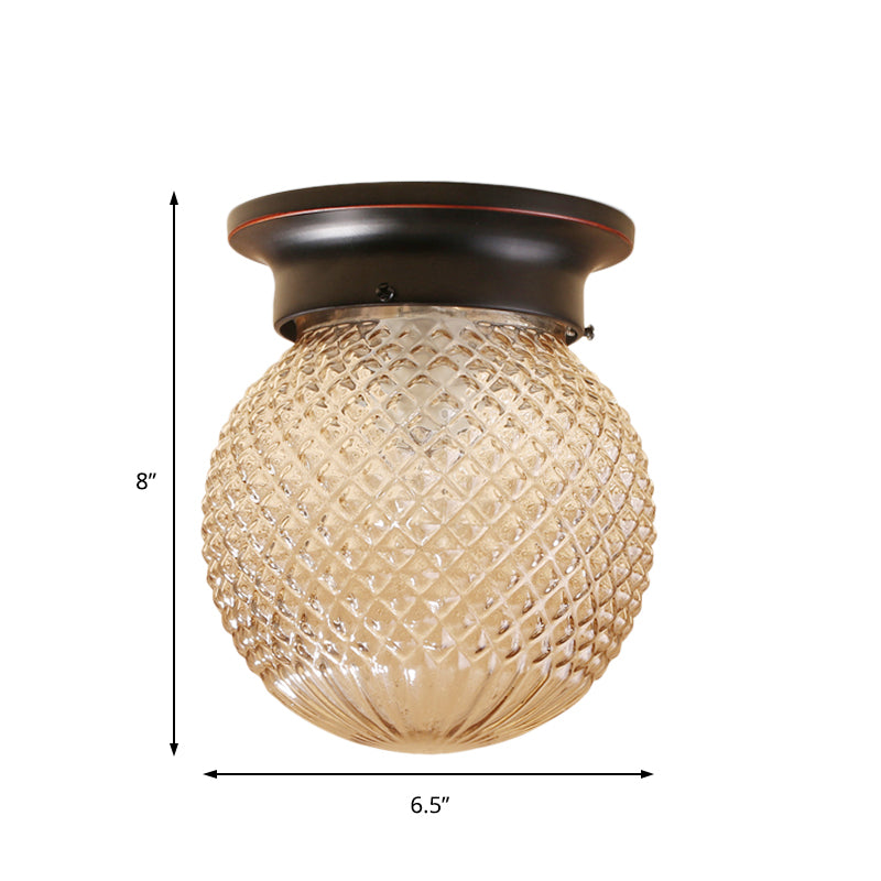 One Light Globe Flush Mount Black/Clear Industrial Ribbed/Opal/Prismatic Glass Lighting Fixture, 6"/6.5" Wide Clearhalo 'Ceiling Lights' 'Close To Ceiling Lights' 'Close to ceiling' 'Flush mount' 'Industrial Flush Mount' Lighting' 138848