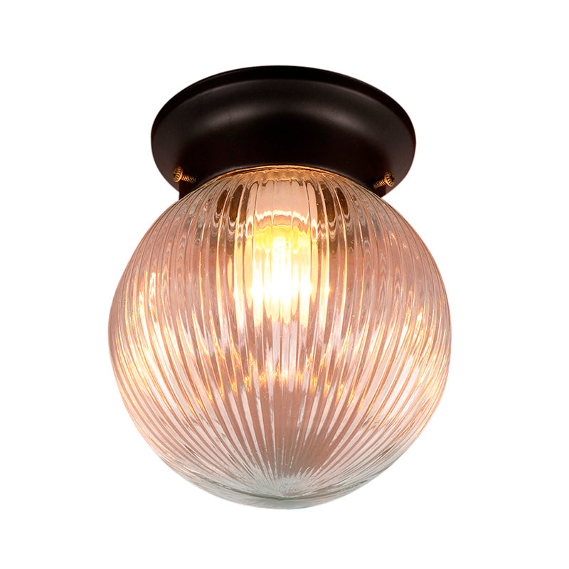 One Light Globe Flush Mount Black/Clear Industrial Ribbed/Opal/Prismatic Glass Lighting Fixture, 6"/6.5" Wide Clearhalo 'Ceiling Lights' 'Close To Ceiling Lights' 'Close to ceiling' 'Flush mount' 'Industrial Flush Mount' Lighting' 138851