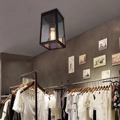 1 Light Ceiling Light Fixture with Rectangular Shade Clear Glass Traditional Living Room Flush Mount in Black Black Clearhalo 'Ceiling Lights' 'Close To Ceiling Lights' 'Close to ceiling' Lighting' 138866