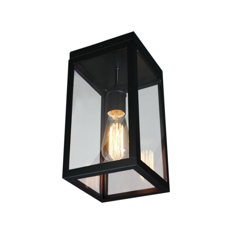 1 Light Ceiling Light Fixture with Rectangular Shade Clear Glass Traditional Living Room Flush Mount in Black Clearhalo 'Ceiling Lights' 'Close To Ceiling Lights' 'Close to ceiling' Lighting' 138868