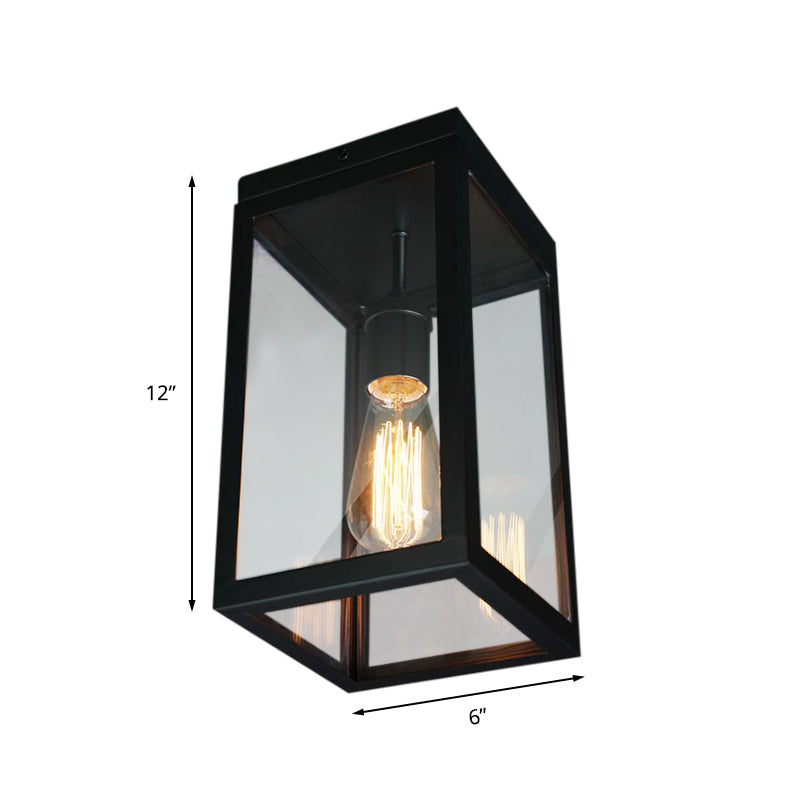 1 Light Ceiling Light Fixture with Rectangular Shade Clear Glass Traditional Living Room Flush Mount in Black Clearhalo 'Ceiling Lights' 'Close To Ceiling Lights' 'Close to ceiling' Lighting' 138869