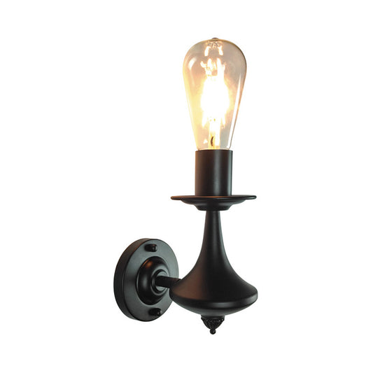Metallic Black Wall Sconce Light Exposed Bulb 1/2-Light Industrial Vintage Wall Mount Light for Living Room Clearhalo 'Art deco wall lights' 'Cast Iron' 'Glass' 'Industrial wall lights' 'Industrial' 'Middle century wall lights' 'Modern' 'Rustic wall lights' 'Tiffany' 'Traditional wall lights' 'Wall Lamps & Sconces' 'Wall Lights' Lighting' 138872