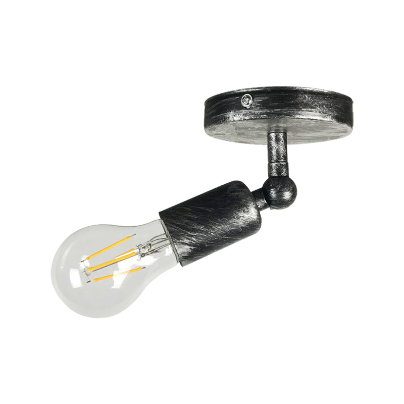 Wrought Iron Mini Wall Lamp with Open Bulb Rustic Style 1 Head Bedroom Adjustable Sconce Lighting in Antique Brass/Weathered Copper Clearhalo 'Art deco wall lights' 'Cast Iron' 'Glass' 'Industrial wall lights' 'Industrial' 'Middle century wall lights' 'Modern' 'Rustic wall lights' 'Tiffany' 'Traditional wall lights' 'Wall Lamps & Sconces' 'Wall Lights' Lighting' 138883