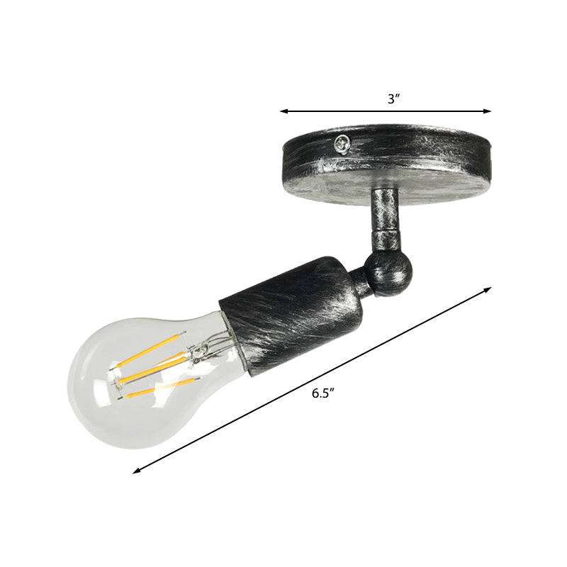 Wrought Iron Mini Wall Lamp with Open Bulb Rustic Style 1 Head Bedroom Adjustable Sconce Lighting in Antique Brass/Weathered Copper Clearhalo 'Art deco wall lights' 'Cast Iron' 'Glass' 'Industrial wall lights' 'Industrial' 'Middle century wall lights' 'Modern' 'Rustic wall lights' 'Tiffany' 'Traditional wall lights' 'Wall Lamps & Sconces' 'Wall Lights' Lighting' 138884