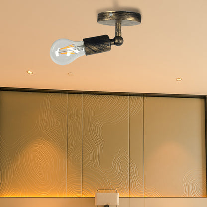 Wrought Iron Mini Wall Lamp with Open Bulb Rustic Style 1 Head Bedroom Adjustable Sconce Lighting in Antique Brass/Weathered Copper Antique Brass Clearhalo 'Art deco wall lights' 'Cast Iron' 'Glass' 'Industrial wall lights' 'Industrial' 'Middle century wall lights' 'Modern' 'Rustic wall lights' 'Tiffany' 'Traditional wall lights' 'Wall Lamps & Sconces' 'Wall Lights' Lighting' 138885