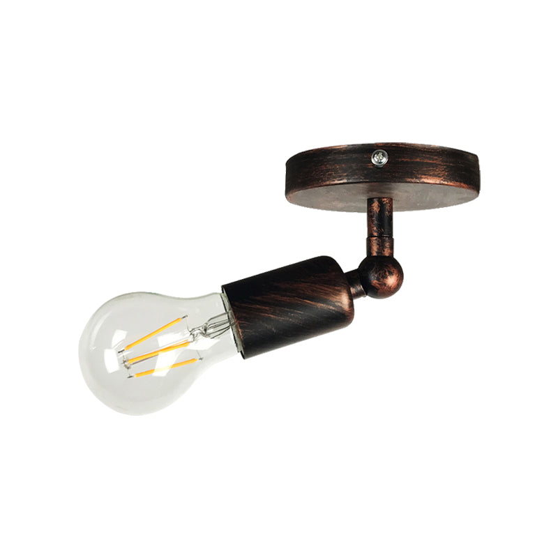 Wrought Iron Mini Wall Lamp with Open Bulb Rustic Style 1 Head Bedroom Adjustable Sconce Lighting in Antique Brass/Weathered Copper Clearhalo 'Art deco wall lights' 'Cast Iron' 'Glass' 'Industrial wall lights' 'Industrial' 'Middle century wall lights' 'Modern' 'Rustic wall lights' 'Tiffany' 'Traditional wall lights' 'Wall Lamps & Sconces' 'Wall Lights' Lighting' 138888