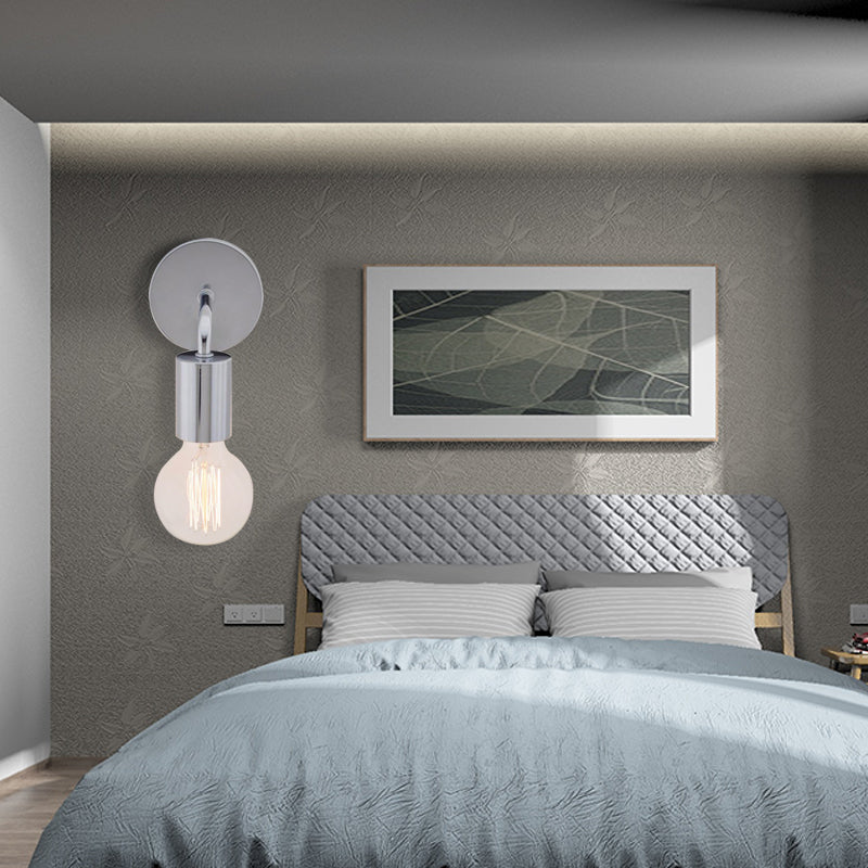 Angled Bedroom Wall Lighting Retro Style Metallic 1 Bulb White/Chrome Finish Sconce Lamp Clearhalo 'Art deco wall lights' 'Cast Iron' 'Glass' 'Industrial wall lights' 'Industrial' 'Middle century wall lights' 'Modern' 'Rustic wall lights' 'Tiffany' 'Traditional wall lights' 'Wall Lamps & Sconces' 'Wall Lights' Lighting' 138902